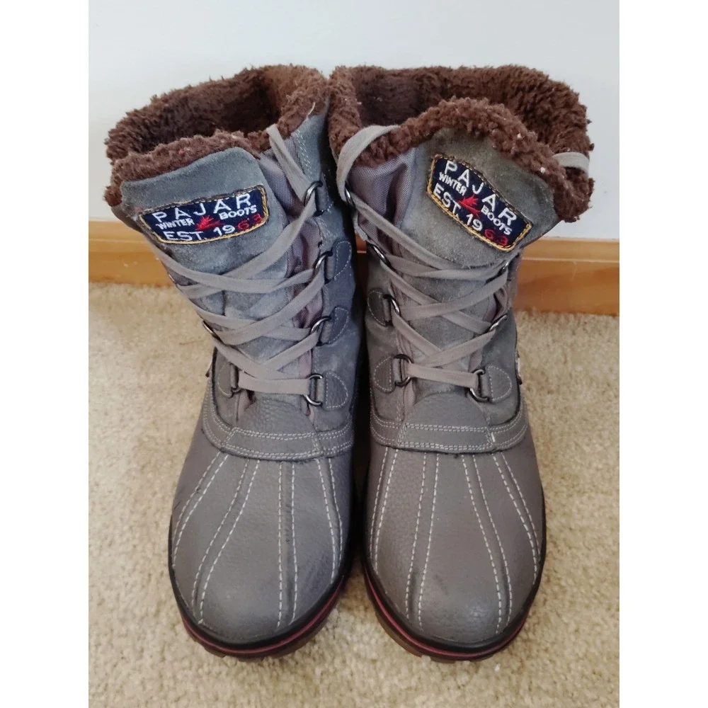 EUC-Pajar Women 10-10.5 Gray Suede Leather Winter Snow Hiking Boot Warm Fur Trim